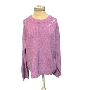 A New Day Sweater Women's Size Large Crewneck Pullover Embroidered Ciao Purple